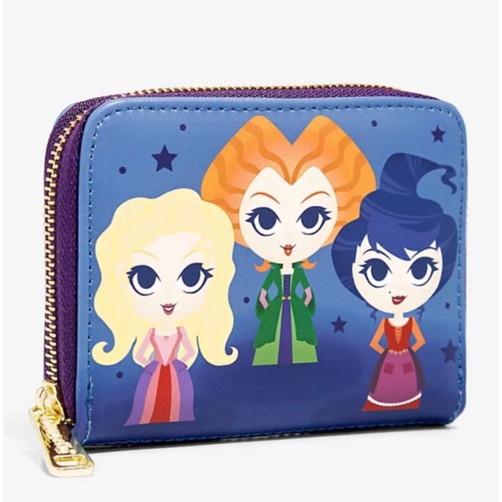 New Hocus Pocus Small Wallet Loungefly Winfred Sarah Mary Cat Blue Zipper NWT - Picture 2 of 7